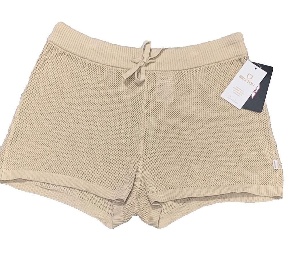Brixton Aruba Mesh Knit Crochet Beach Cover Up Shorts Tan Women’s Size L NWT